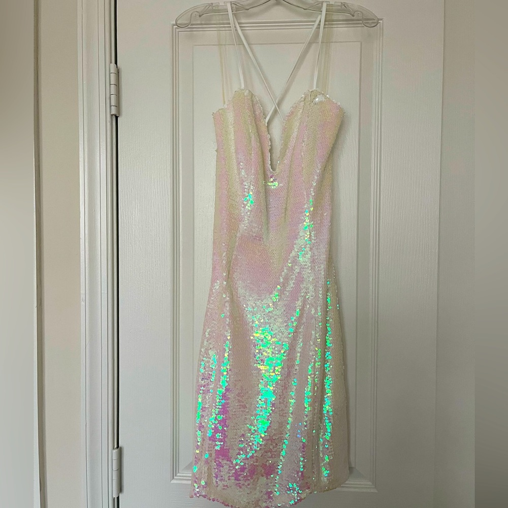 White sequin mini dress